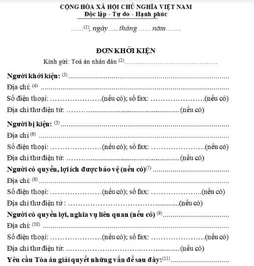 mẫu đơn khởi kiện